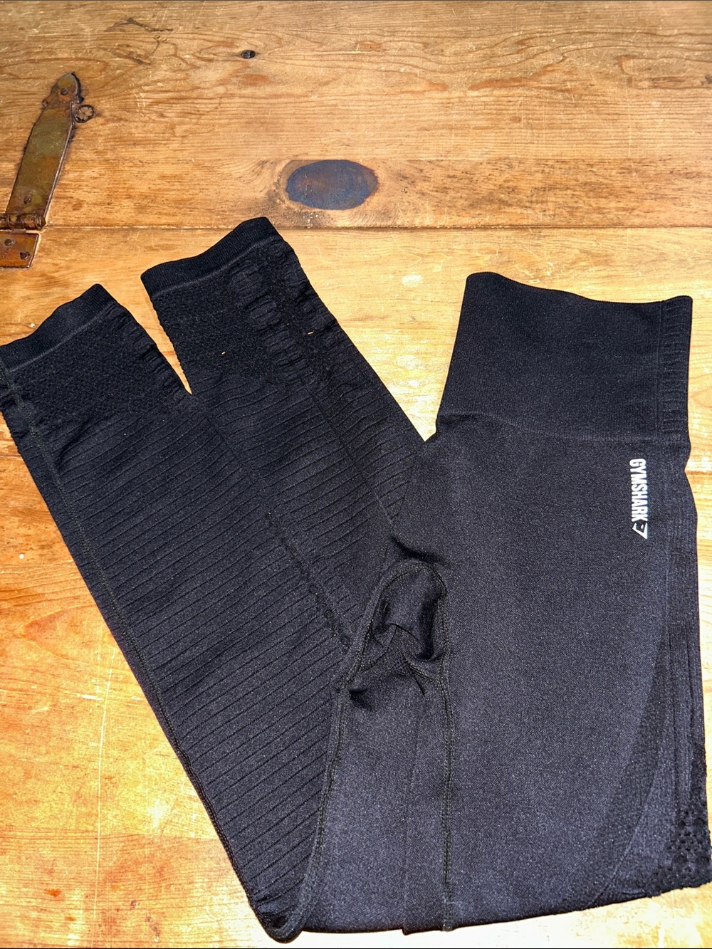 Gymshark Black Seamless 7/8 Leggings Cutout Mesh Ribbed High Waist XS - Picture 5 of 7